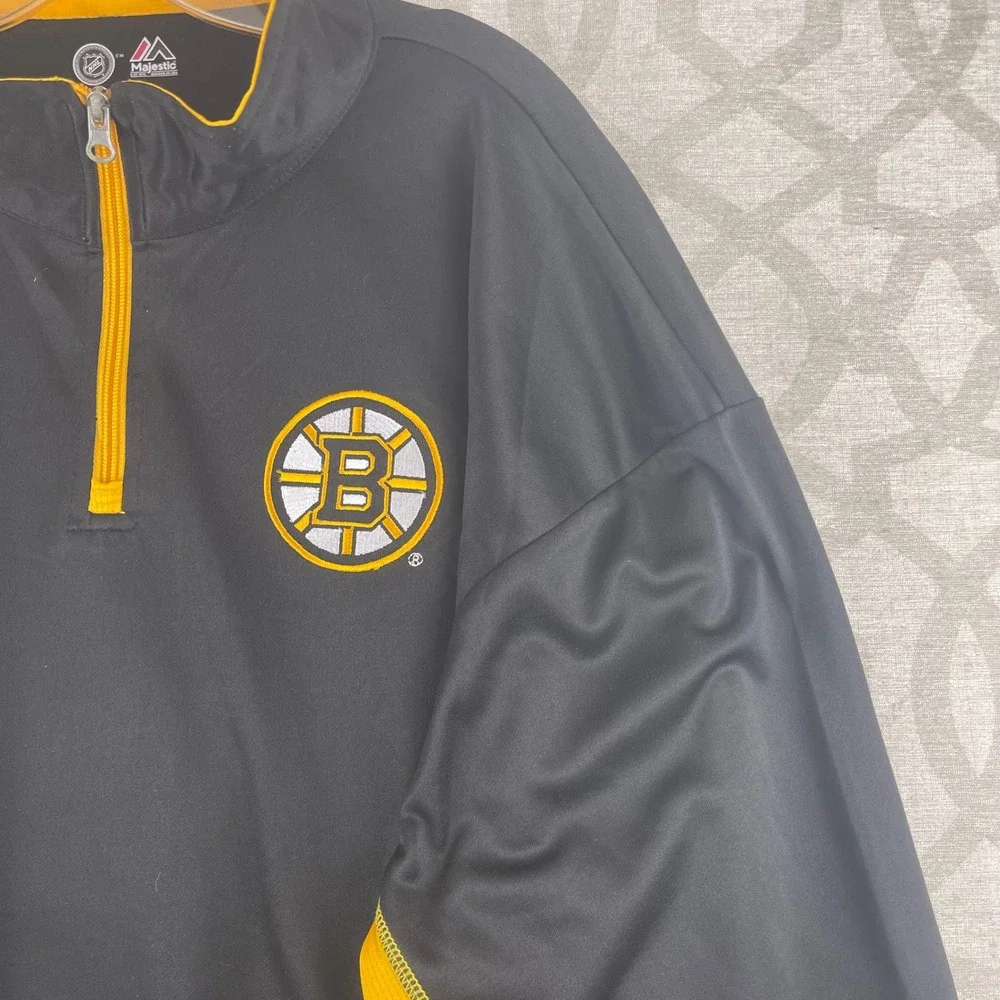 Majestic Boston Bruins NHL Quarter Zip Pullover Black Yellow Mens 2XLT‎ Tall